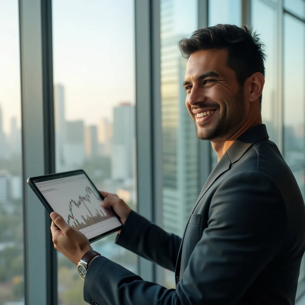 Emprendedor mexicano celebrando éxito financiero